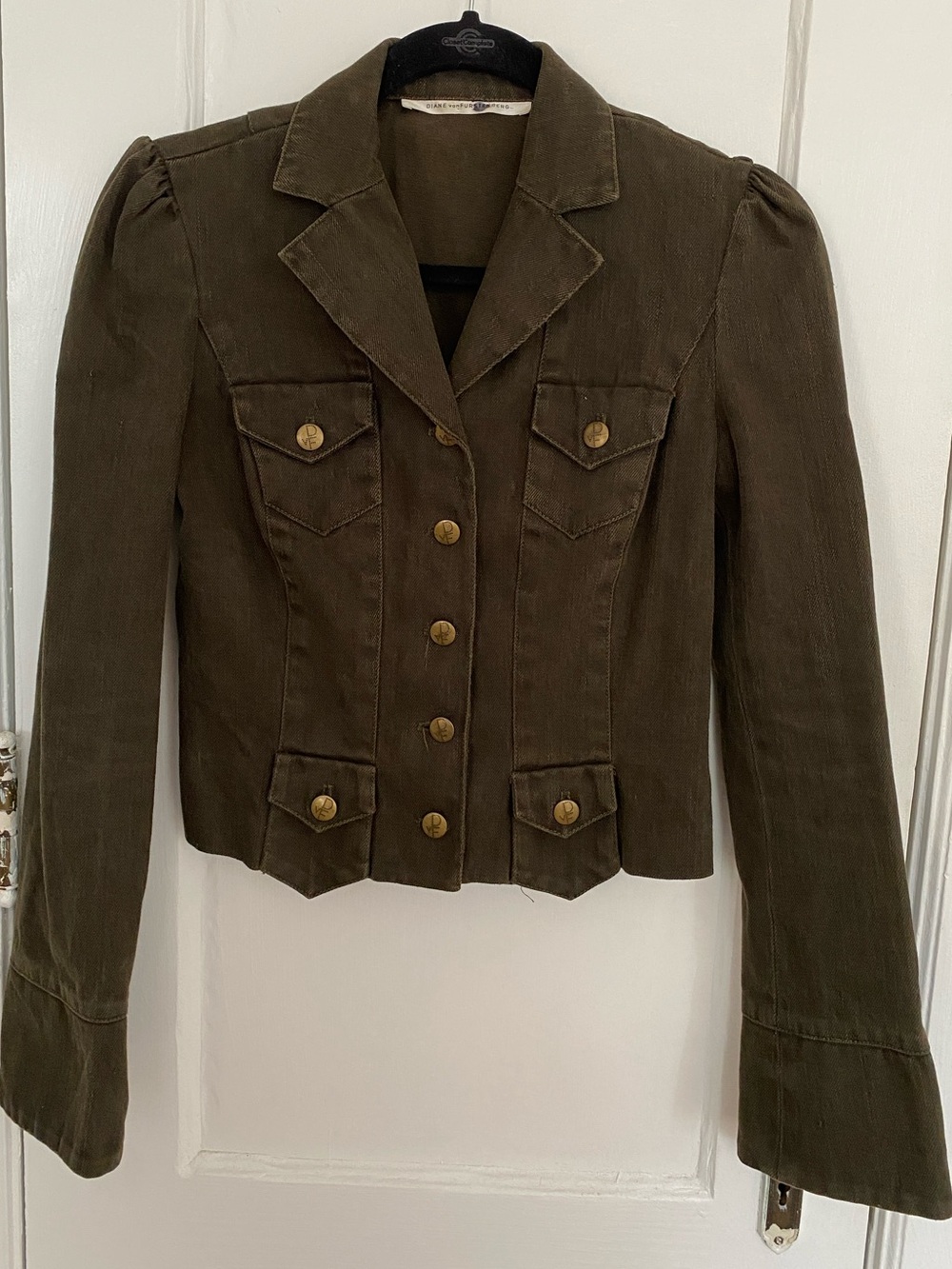 DVF Diane von Furstenberg Olive Military Peplum Jacket Fits XS
